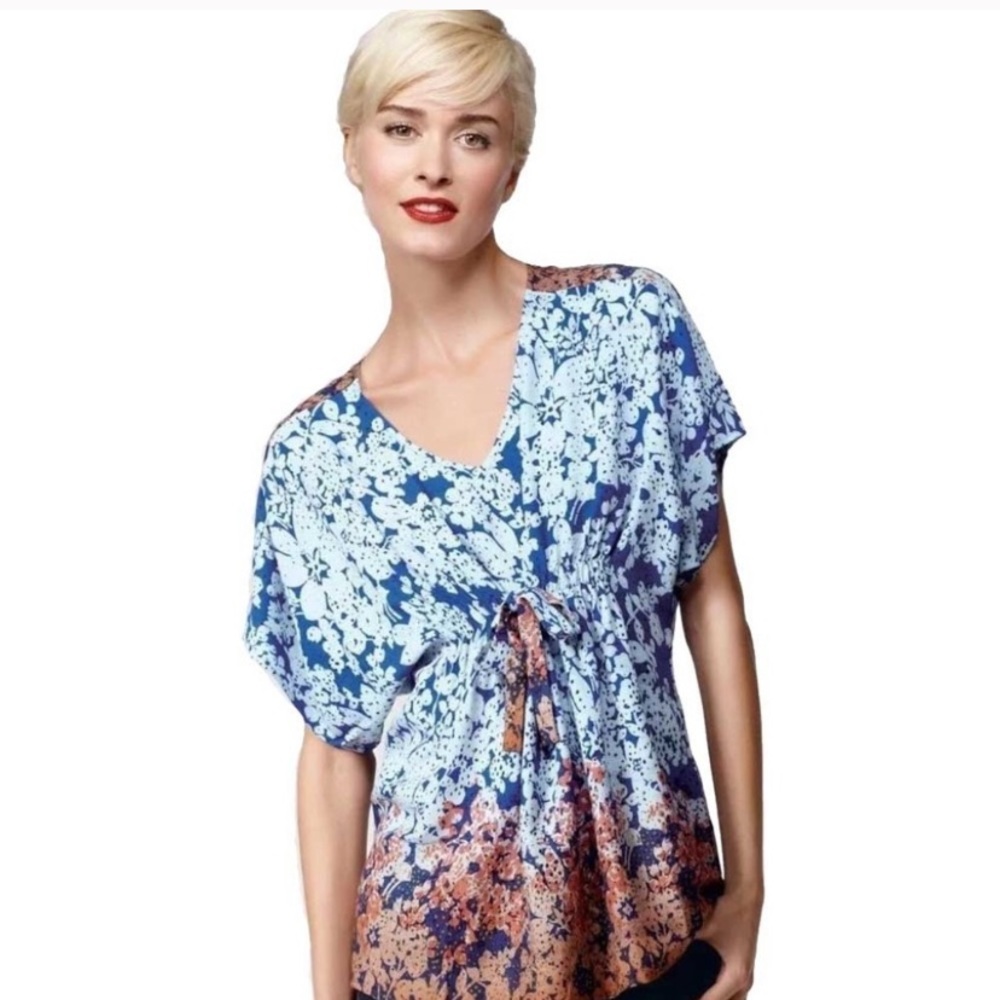 Boho blue floral tunic/top